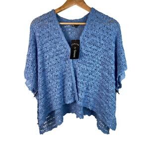 NWT Cahaya by Tanami Women's S/M Baby Blue Handcrafted‎ Open Knit Sweater*